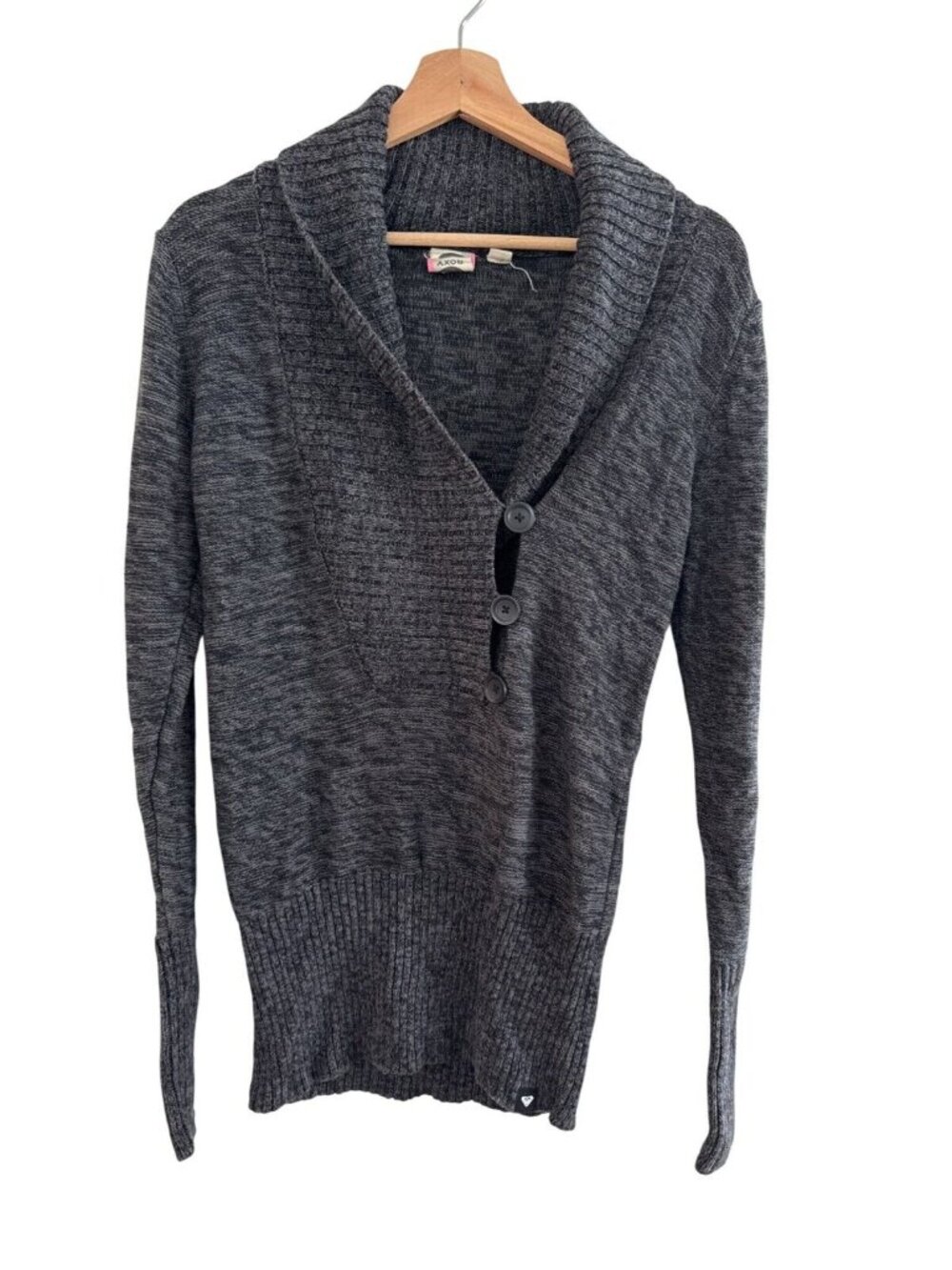 Roxy Womens Gray Shawl Collar Button-Up Cardigan Sweater XL Cotton/Acrylic